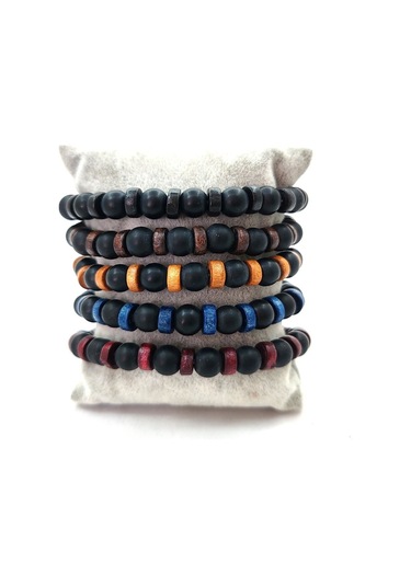 Esnek Misinalı Doğal Ahşap Cam Bileklik Çok Renkli