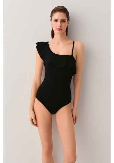 Suwen Tek Omuz Volanlı Mayo Sbn25360012 Siyah