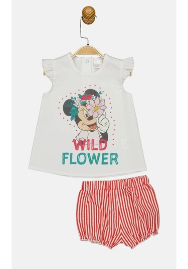 Minnie Mouse Lisanslı Pamuk Beyaz Kız Bebek Alt Üst Takım Mn17461 Beyaz