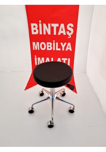 Pulsar Siyah Deri Tekerlekli Tabure