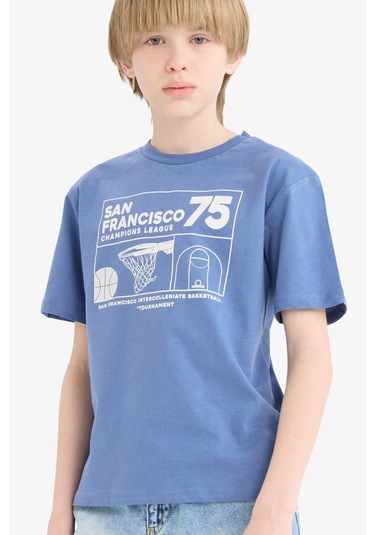 DeFacto Erkek Çocuk Bisiklet Yaka Baskılı Kısa Kollu Tişört E6309A825HSBE341