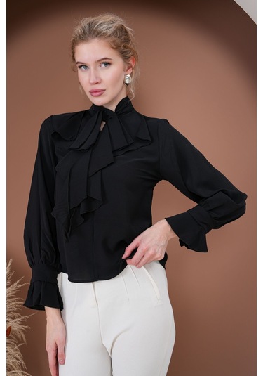 Fırfırlı Zarafet Bluz Siyah