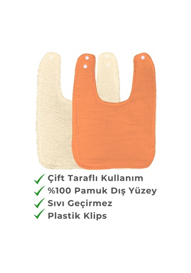 Pamuklu Sıvı Geçirmez Mama Önlüğü Bürümcük-havlu Çift Yönlü K-bej Bej - Kiremit