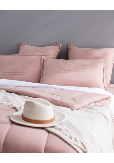 Madame Coco Bobigny Çift Kişilik Pamuklu Supersoft Comforter Set - Pudra Pudra