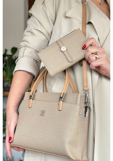 Jps- Just Polo Baskı Desenli Özel Seri El Ve Omuz Çanta Gq-4045-gd - Kum Kombin Kum
