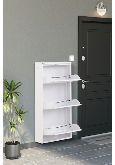 Arpelia Metal Ayakkabılık 3 Lü Kilitli Beyaz