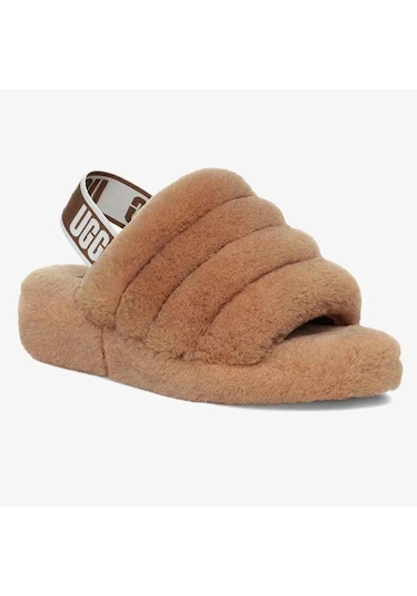 Ugg W Fluff Yeah Slide Leather Womens Slide Hakiki Koyun Derisi Kadın Terlik Taba Taba