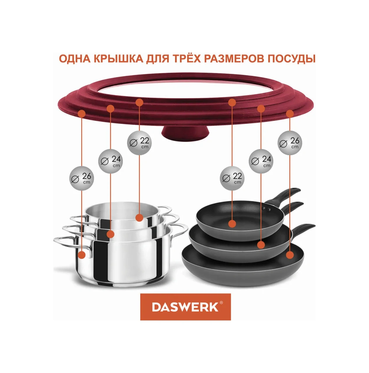 Daswerk Teflon Kaplı Tava İçin Evrensel Silikon Kapak 22-24-26 Cm 41670274 Diğer