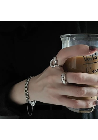 925 Ayar Gümüş Içi Boş Oval Ayarlanabilir Retro Yüzük