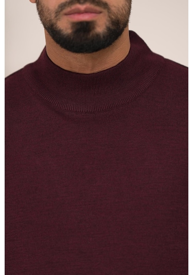 Woolen World Balıkçı Yaka Kalın Yünlü Erkek Triko Kazak Bordo