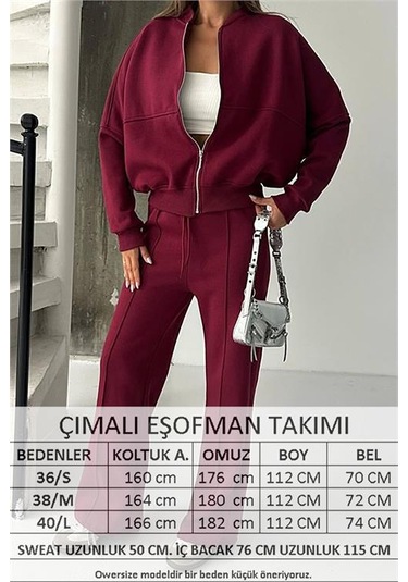Neşeli Butik Kadın 3 İplik Şardonlu Oversize Eşofman Takımı Nbg105 Bordo
