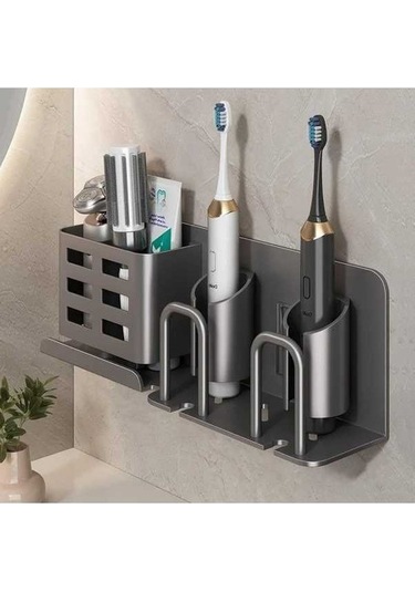 Fastbuy Sütlü Renk 2 Kartlu Alüminyum Diş Fırça Tutucu Banyo Tasarruflu Organizatör Sütlü Kahverengi