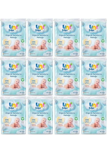 Uni Baby Bebek Temizleme Pamuğu 60 Adet Tekli Pk 12 Li Set 12'li Set