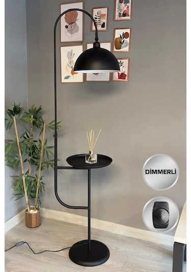 Dimmerli Işığı Ayarlanabilen Işığı Artırılıp Azaltılabilen Siyahhareketli Başlık Metal Lambader Siyah