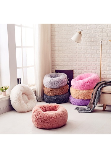 Moveevo Pelüş Kedi Yatağı: Yuvarlak Rahatlatıcı, Tüylü Sıcak, Kaydırmaz Tabanlı, Uykuyu İyileştiren Evcil Hayvan Yatağı