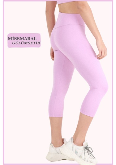 Kadın Kapri Tayt Diz Altı Lila Yüksek Bel Toparlayıcı Dar Paça Karyoka Dikiş Detaylı Capri 1020 Lila