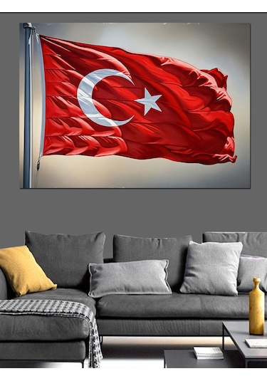 Dalgalanan Türk Bayrağı Manzarası Dekoratif Kanvas - Mdf Ahşap Tablo