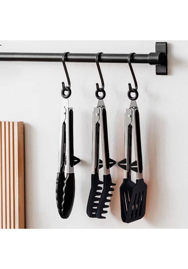 Honmex 3'lü Siyah Silikon Uçlu Paslanmaz Çelik Mutfak Kelepçesi, 23cm, Makarna-salat-bbq İçin Siyah