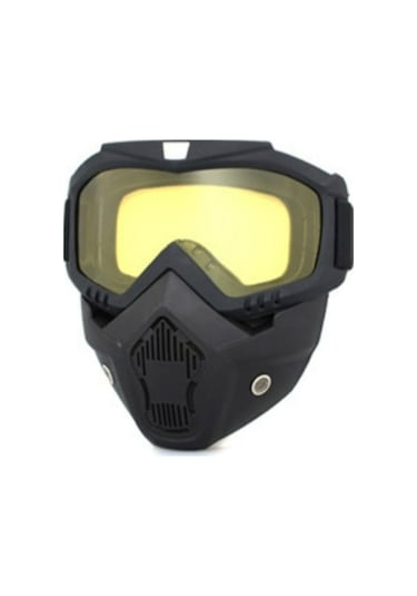 Cross Motosiklet Bisiklet Gözlüğü Açık Kask Maskesi Süngerli Bant Lastikli Jet Maske Sarı Camlı Siyah