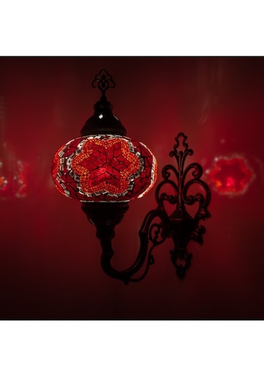 Mozaik Cam Duvar Lambası Gece Lambası Bohem Aplik Kırmızı