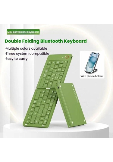 B023 İki Katlanır Taşınabilir Mini Kablosuz Bluetooth Klavye Siyah