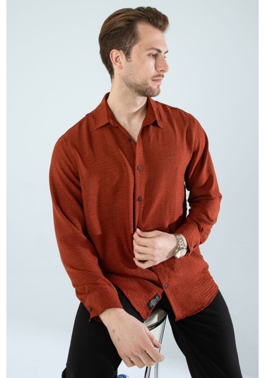 Rahat Kesim Keten Dokulu Gömlek Kiremit