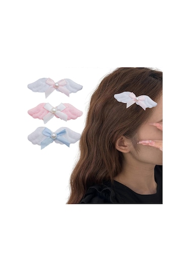 Tüylü Melek Kanadı Fiyonk Saç Yan Tokası El Yapımı Perçem Tokası Saç Tokası Kız Kadın Zarif Toka Kadife Kumaş Başlıkbeyaz Çok Renkli