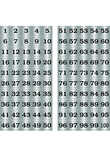 Kapı, Masa, Dolap Numarası Metal Yapışkanlı Gümüş Rengi 1-100