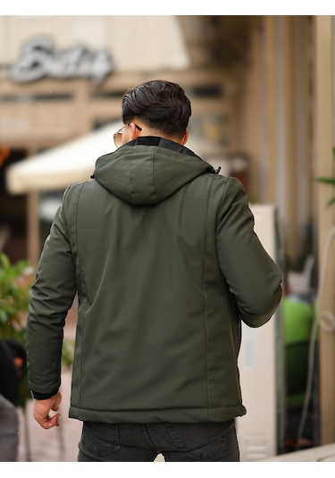 Haki Su Ve Rüzgar Geçirmez Içi Kürklü Softshell Mont Haki