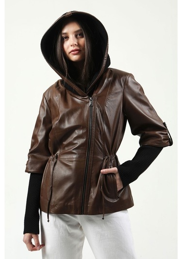 Dericlub Yb-2162 Gerçek Deri Kadın Kaban Camel