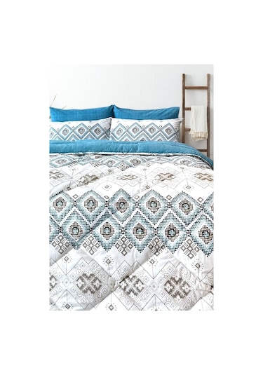 Lux Uyku Seti-tek Kişilik-lastikli Çarşaflı 2yastık Kılıflı-özel Çantada Bohemian Petrol