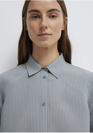 Mavi - Tencel Liyosel Karışımlı Çizgili Gömlek 1211374-88069 Yeşil