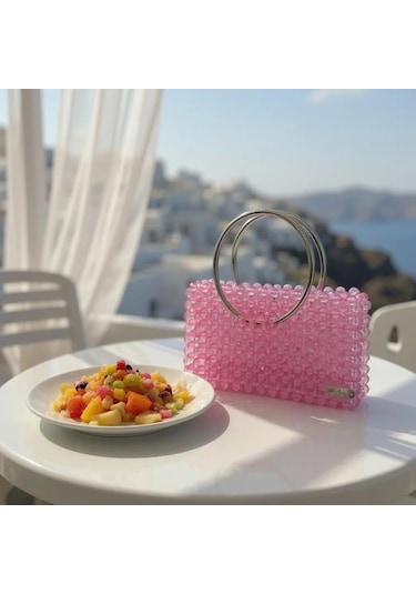 Plentiful İnci Boncuk Çanta, Abiye , Gece , Düğün, Gelin,nişan Çantası Pembe