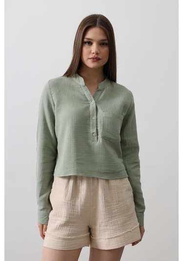 Cepli Hakim Yaka Bluz - Haki Haki