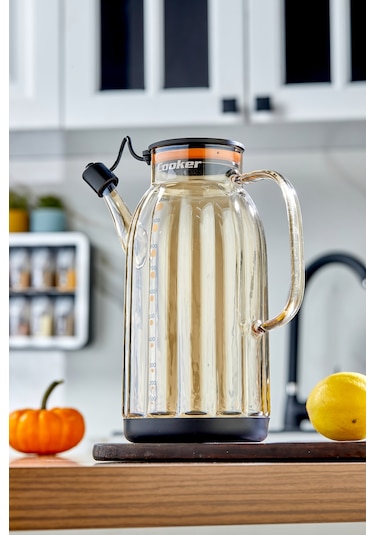 Cooker 1.1 Litre Borosilikat Cam Yağdanlık Ve Sirkelik Zeytinyağ Şişesi Şeffaf Siyah