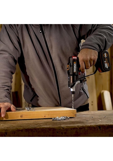 WORX WX177 20V 2.0Ah Li-ion Döner Kafa ve Çift Mandrenli Profesyonel Kömürsüz Şarjlı Matkap + 6 Parça Uç