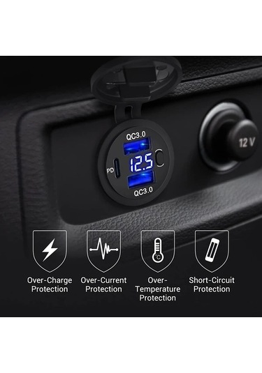 Trendooze Gaojunshop01 Qc3.0/pd3.0 Led Ekranlı 12v/24v Araba Şarj Cihazı, Yeşil Işıklar