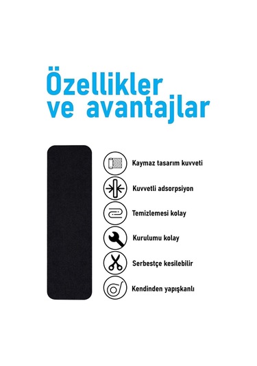 Halifleks Yapışkan Tabanlı Merdiven Basamak Paspası Rip Halı Kaymaz Tabanlı - Siyah Null