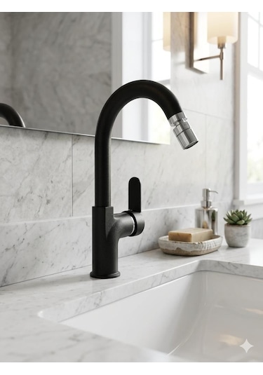 P.s.a. Riva Mix Kuğu Lavabo Bataryası Siyah Bide Uçlu Ps1853