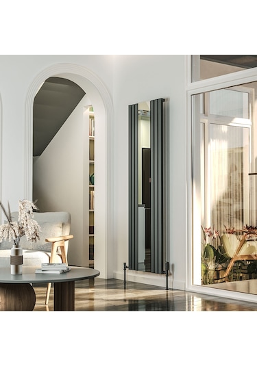 Lojimax Alüminyum Aynalı Dikey Radyatör Siesta Mirror 1800x554mm 6 Dilim Dokulu Antrasit Gri 1629 W Yüksek Isıl Güç