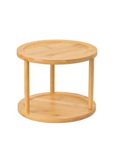 M9263-35 360 Döner Standlı Bambu Sunumluk Organizer-2 Katlı Baharatlık Düzenleyici Stand Ahşap