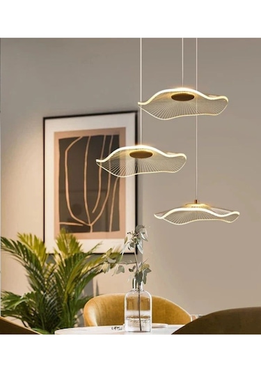 Burenze Burenze Luxury Exclusive Üçlü Yuvarlak Sarkıt Led Avize Jellyfish Gold Sarı Ledli Avize -burenze2022-6 Gold Sarı