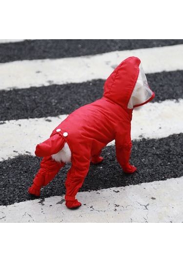 Her Şey Dahil Pet Dört Ayaklı Tek Parça Dış Mekan Su Geçirmez Yağmurluk, Boyut: Xl Kırmızı