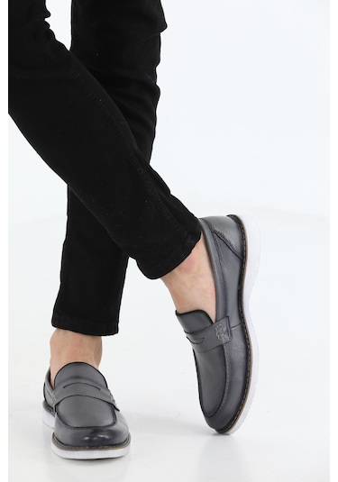 M.Karaca Hakiki Deri Ortopedik Klasik Erkek Ayakkabı gri