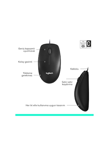 Logitech M100 Kablolu 1000 Dpı Usb Mouse - Siyah M100