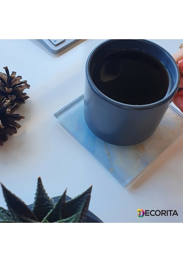 Decorita Cam Bardak Altlığı 4'lü Takım Supreme Mermer Çok Renkli