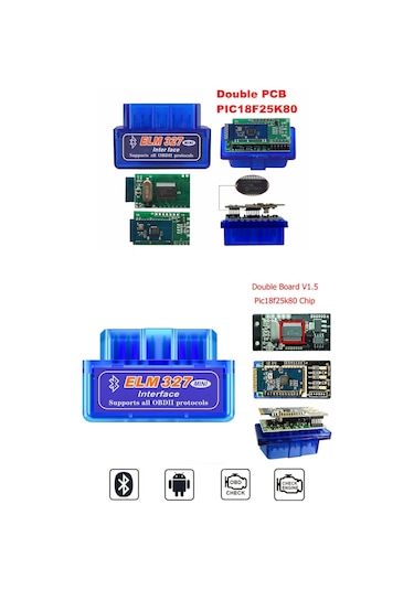 V1.5 ÇİFT  ANAKART ELM327 Bluetooth Pic18F25K80 Destekli Ddt4All