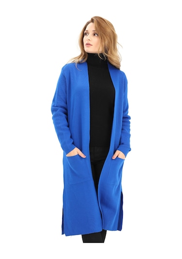 MODAPLAZA Kadın Düz Uzun Hırka 4341- Saks Mavi Çok Renkli