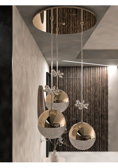 Solis Enerji Tasarruflu Modern Ve Lüks Gold 3'lü Led Avize