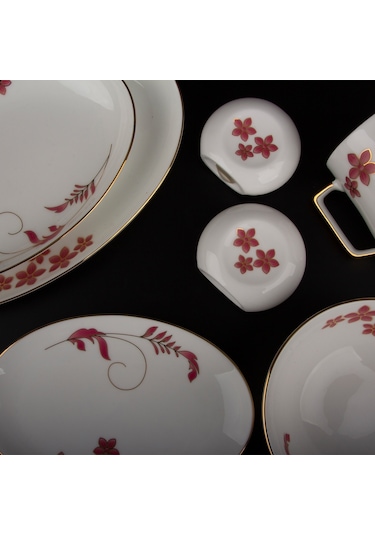 Evalıza Nostaljı Çiçek Kahvaltı Tkm 42 Prç Beyaz - Pembe